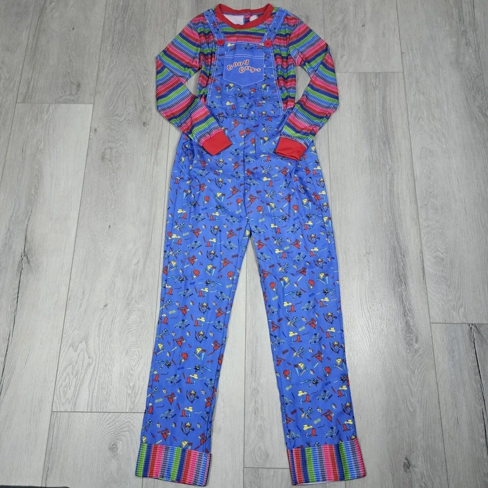 Chucky Halloween Costume Girls Medium 8-10 Years Old Blue One Piece Jumpsuit